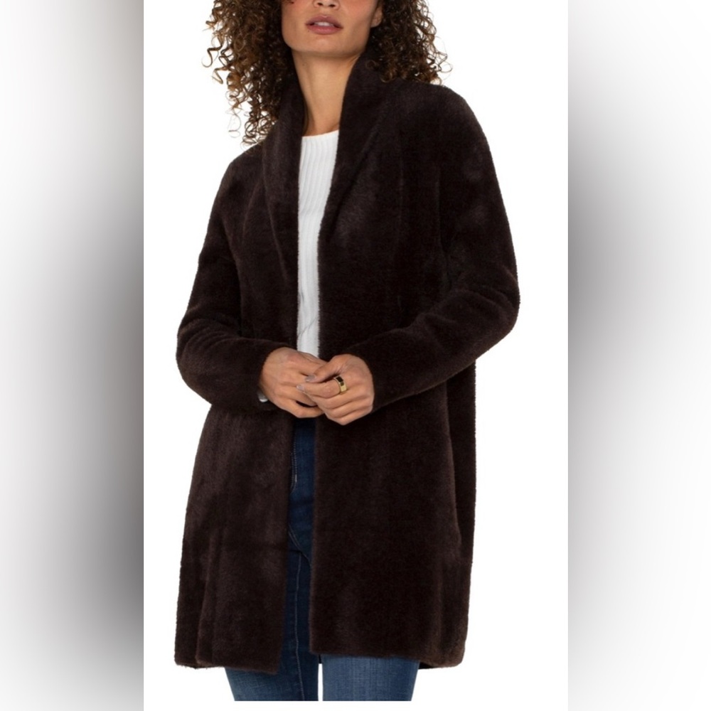 Liverpool NWT Open Front shawl collar Mink cardigan Size Medium - Picture 2 of 14